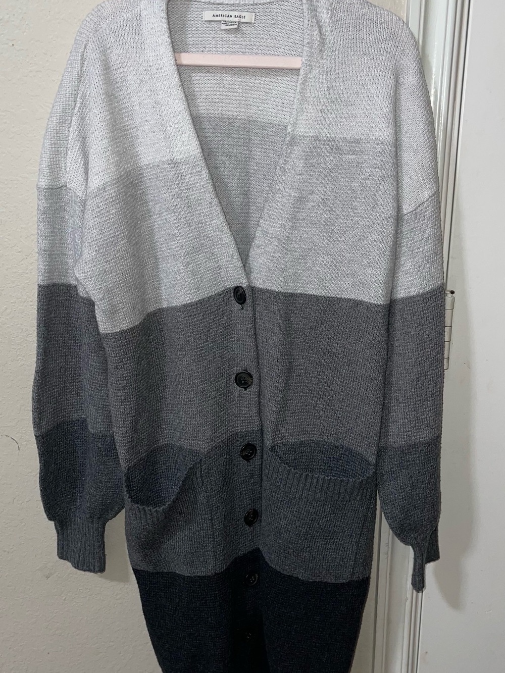 American Eagle Outfitters Gray Ombre Long Button Cardigan